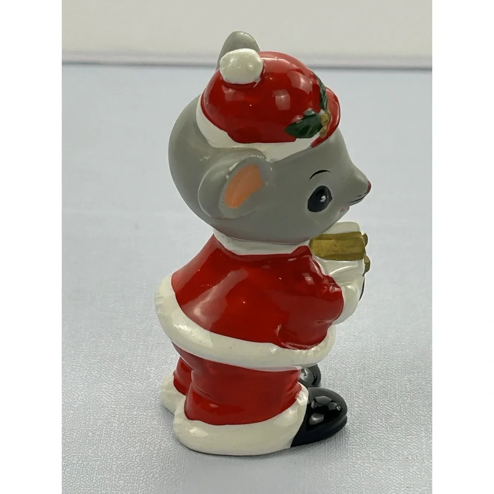 Vintage Napcoware Japan Christmas Mouse Figurine Santa Gift Ceramic 4.5